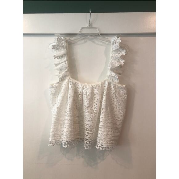 NEW Sold Out NWT Anthropologie White Ruffled Lace Square Neck Tank Ivory Bride‎ - Picture 8 of 16